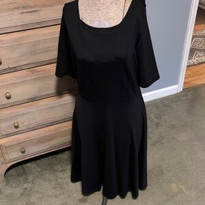 Lands' End Classic Ponte Knit BoatNeck Black Midi flounce  Dress